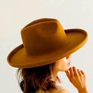 GIGI PIP Wide Brim Wool Fedora in Mustard